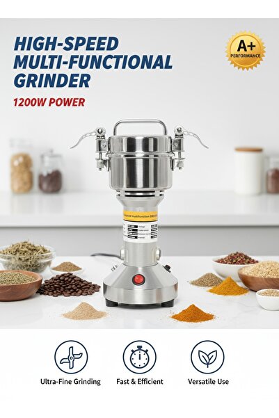 Biki مطحنة متعددة الوظائف عالية السرعة، بقوة ١٢٠٠ واط | ٢٨٠٠٠ دورة في الدقيقة، مصنوعة من الفولاذ المقاوم للصدأ، بسعة ٢٠٠ غرام