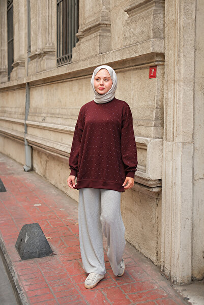 LOCCO Kadın Taş Detay Tunik Bordo