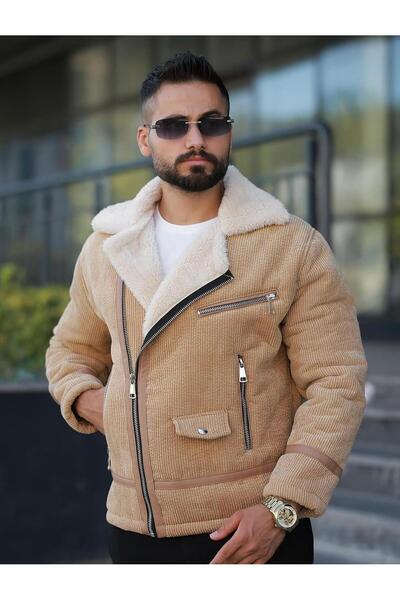 İBOSS MODA Νέο ανδρικό παλτό από γούνινο βελούδο εντός της σεζόν