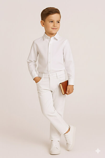 Sibel Günay Butik Çocuk Beyaz Gabardin Pantolon | %100 Pamuk & Hafif Likralı