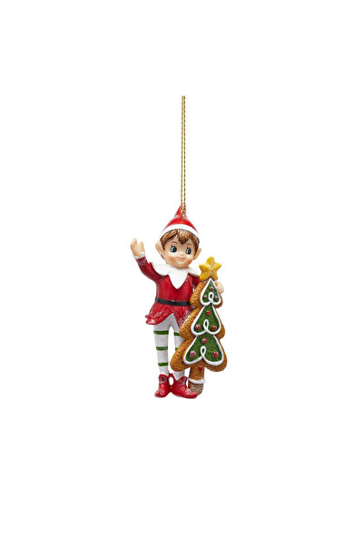 BraziPremium Elf Christmas tree ornament with cookie, 13 cm, multicolor