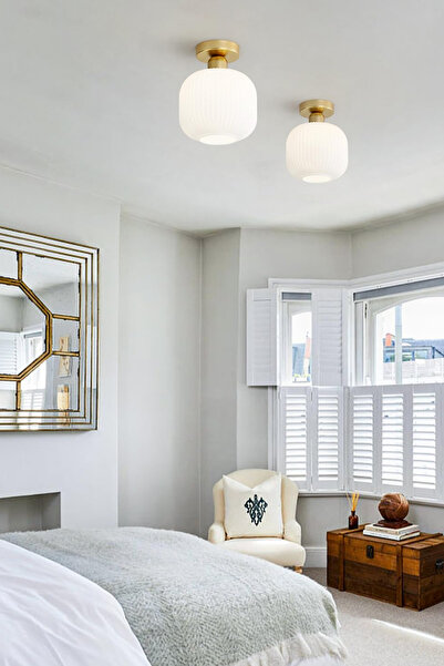 Uçar TOKYO TIRTIKLI BEYAZ CAMLI PLOFONYER SALON YATAK ODASI HOL VE GİRİŞ CAMLI TEKLİ AVİZE