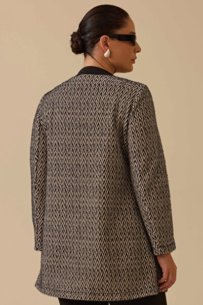 Gala-Xi Galaxi Women's Plus Size Patterned Pocket Detailed Knitwear Jacket 4003 Black