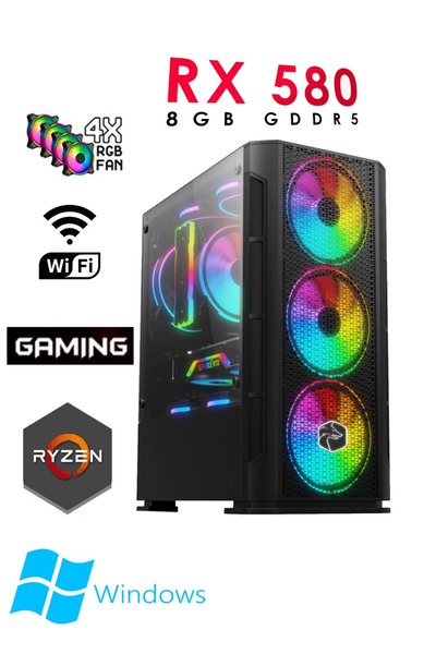 Apphirex TC15 Ryzen 5 5500 16GB 3200MHZ Ram 512GB M2 SSD RX580 8GB RGB Masaüs...