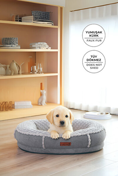 Evlen Home Collection Kürk Peluş Ortopedik Kedi Köpek Evcil Hayvan Yatağı Pat...