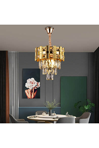 ALC-Shop Candelabru Cristal BRAN Petito 3xE14, Diametru 30cm, Auriu Lucios, I...