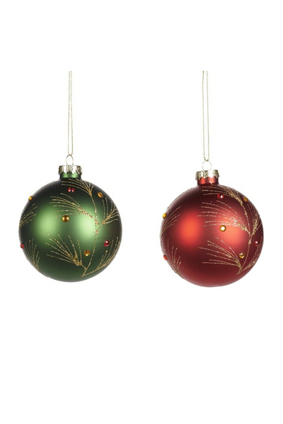 BraziPremium Set de 2 globuri clasice de Crăciun din sticlă, 8 cm