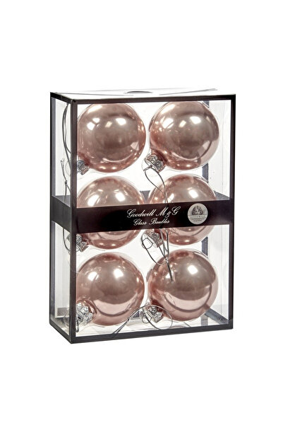 BraziPremium Set de 6 globuri de Crăciun Rosy Gold, sticlă, 7 cm