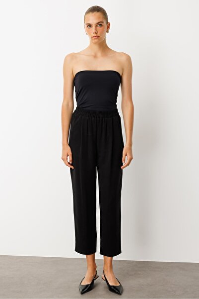 Moda İlgi Modailgi Yüksek Bel Lastikli Yandan Cepli Pileli Pantolon - 15040 Siyah