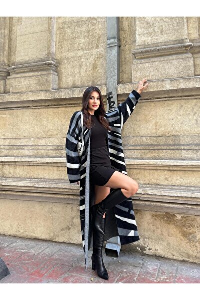 TOFİX textile Triko Winter Long Cardigan Soft Beard Zebra Model
