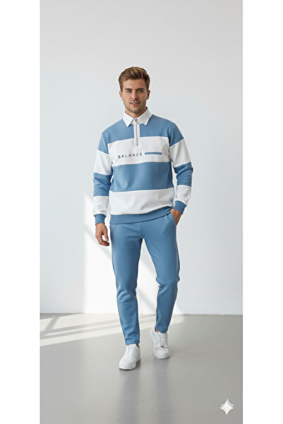 dwnwear Bebemavi Color Balance Printed Polo-Neck Bottom-Top Set Sweatshirt