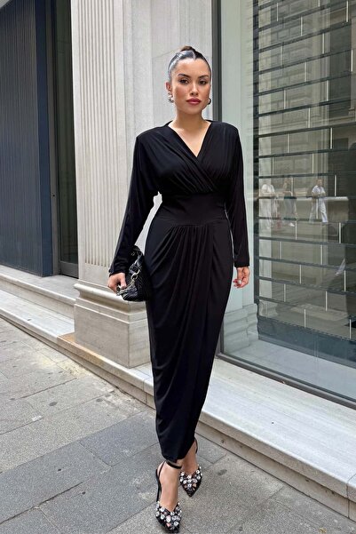 ROUPAS COLLECTİON V Yaka Drapeli Elbise