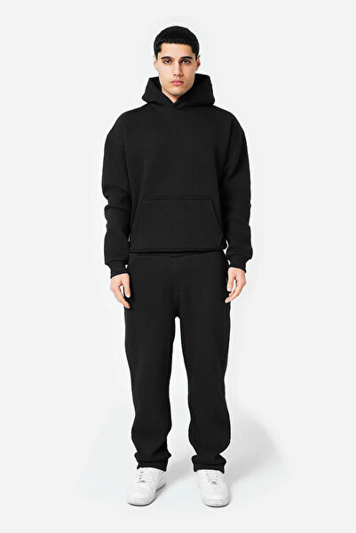 YAKAMEL Men's Hooded Trend Model Loose Basic Tracksuit Set