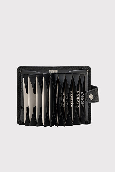 LUCCACCI حامل بطاقة الأكورديون من الجلد الطبيعي باللون الأسود