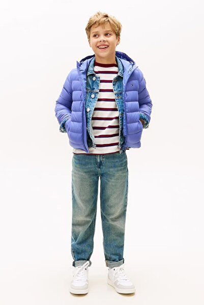 Tommy Hilfiger Unisex Çocuk Normal Kalıp Kapüşonlu Dolgulu Şişme Mont - Lila