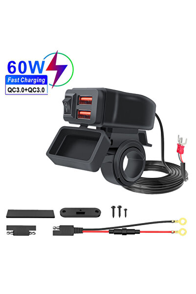 Choice QC3.0 Voltmeter PD+QC3.0 Motorcycle USB Fast Charger 60W Handlebar Dua...