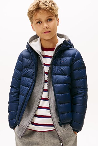 Tommy Hilfiger Unisex Çocuk Normal Kalıp Kapüşonlu Kumaşlı Şişme Mont - Lacivert