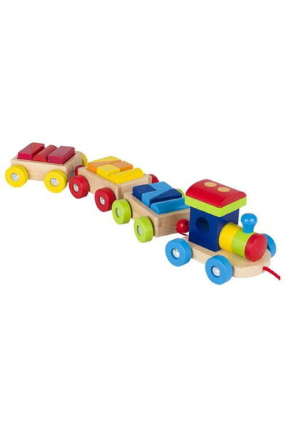 Goki Trenulet jucarie, de lemn, cu accesorii tip cuburi, 18 piese, 2 ani+,
