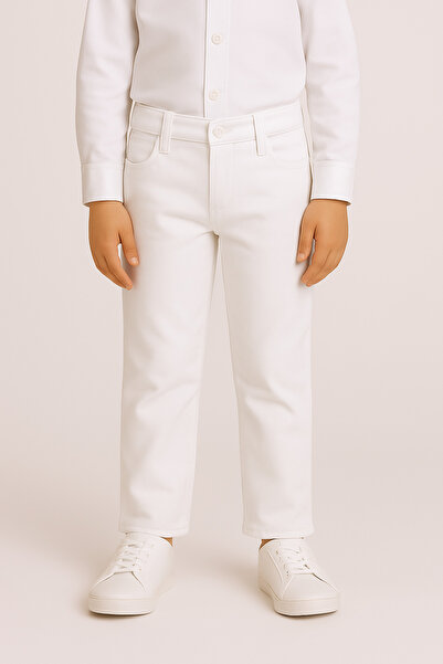 Sibel Günay Butik Çocuk Beyaz Gabardin Pantolon | %100 Pamuk & Hafif Likralı