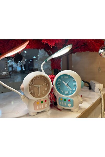 happystoretr Işıklı Saat Özellikli Astronot Tasarımlı Masa Üstü Saat-pembe