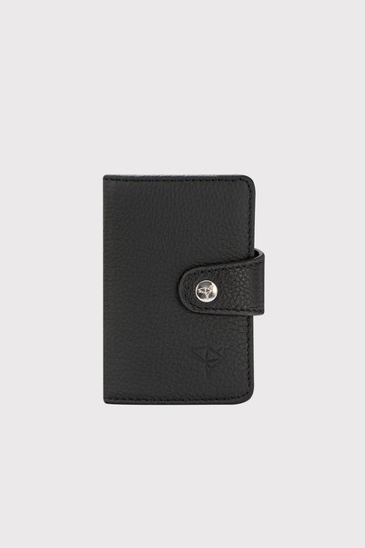 LUCCACCI Genuine Leather Black Accordion Card Holder