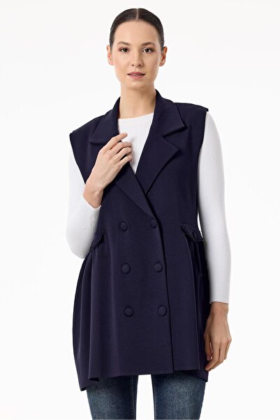 Tığ Triko Yanları Büzgülü Rayon Yelek LACİVERT