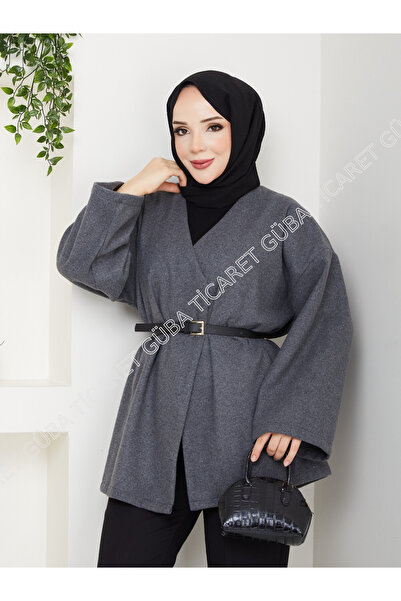 Güba Ticaret Kemerli Uzun Kaşe Kimono Hırka