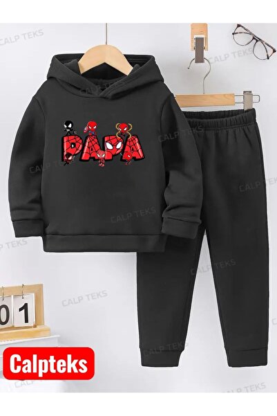 CALP TEKS طقم رياضي للأطفال من القطن السميك المطبوع عليه طباعة العنكبوت والبابا