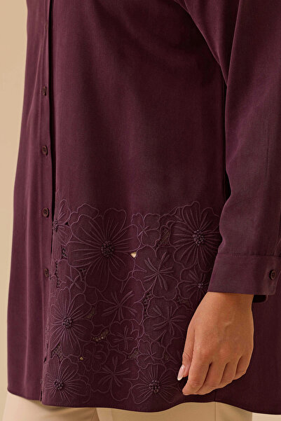 Gala-Xi Galaxi Women's Plus Size Floral Embroidered Buttoned Tunic 4009 Plum