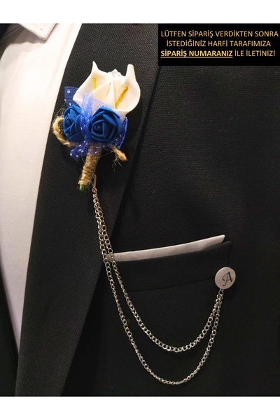 BLC Basic Line Co. Zincirli Damat Yaka Çiçeği ( Kişiselleştirilmiş Harf Seçen...