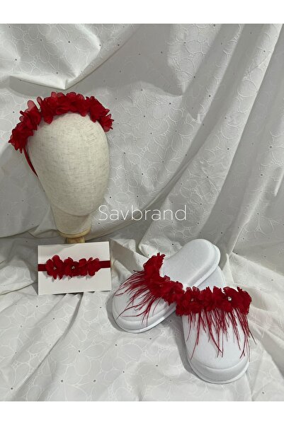 SavBrand 3-Piece Maternity Set - Laser Floral Slippers with Stones and Feathers + Crown + Bandana