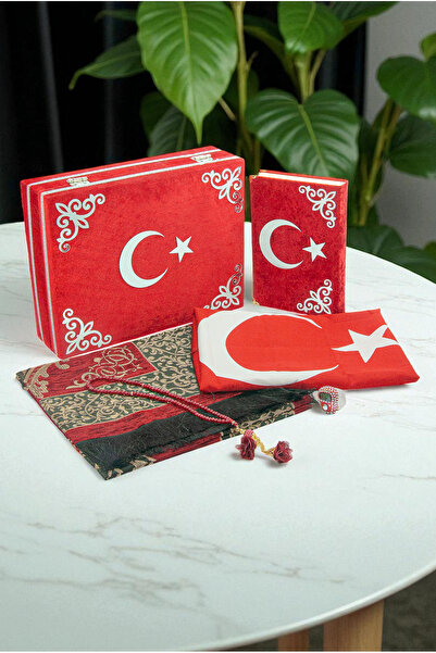 ihvan online Türk Bayraklı Kuranı Kerim Hediyelik Set – Kadife Kutulu, Bayrak...