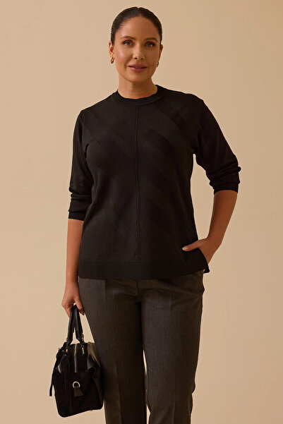 Gala-Xi Galaxi Women's Plus Size Patterned Knitwear Blouse 4006 Black