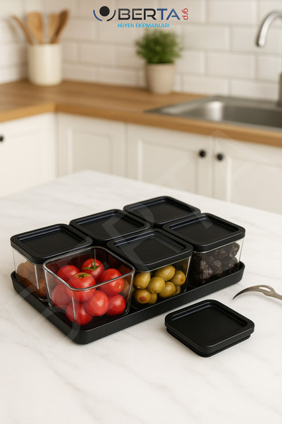 Berta Hijyen 6'lı Kahvaltılık Seti - Sızdırmaz Silikonlu Kapaklı - Çeyizlik ve Piknik Kahvaltılık Seti