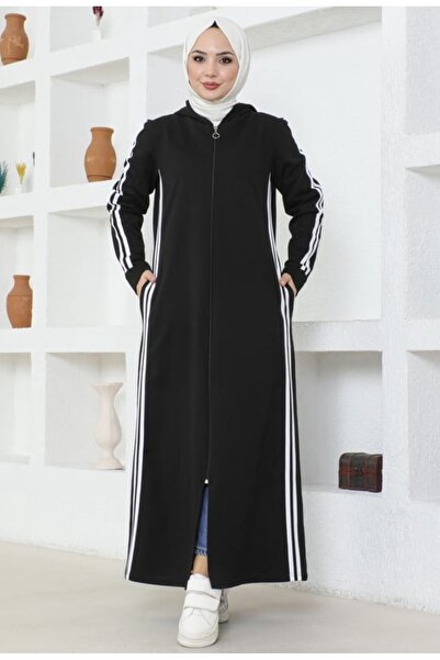 Gül İki İplik Kumaş Çizgili Tesettür Kap – Fermuarlı, Rahat ve Şık Spor Dış G...