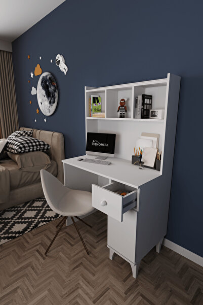 DEKORFİM DF09107B Çekmeceli Kapaklı Kitaplıklı Çalışma Masası