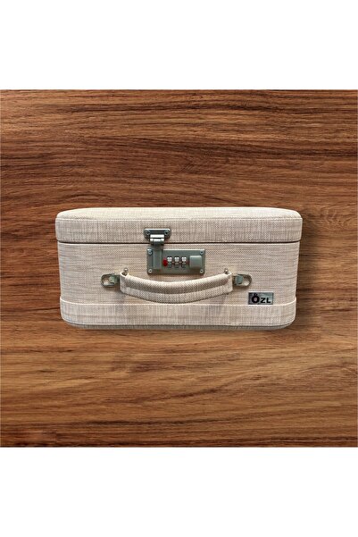 Özlem Kozmetik علبة مكياج وحلاقة جلدية مع مقبض وقفل (للمسحوق)