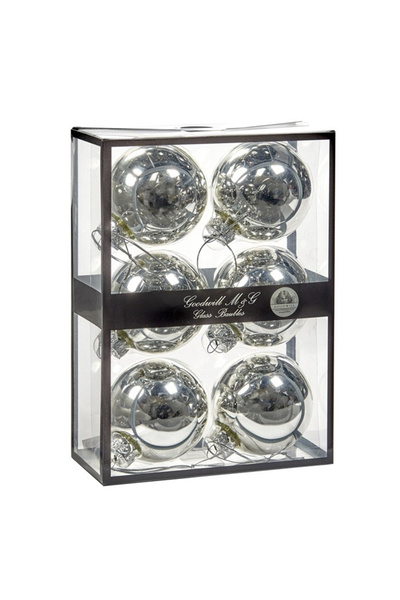 Goodwill Set de 6 globuri de Crăciun argintii strălucitoare, sticlă, 7 cm