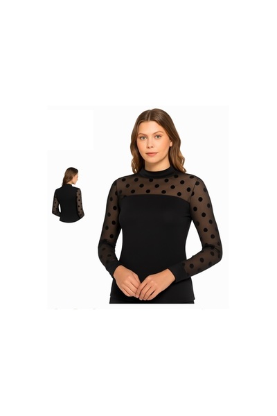 Belinay Women's Half Fisherman Polka Dot 96% Viscone 4% Elastane Bodysuit