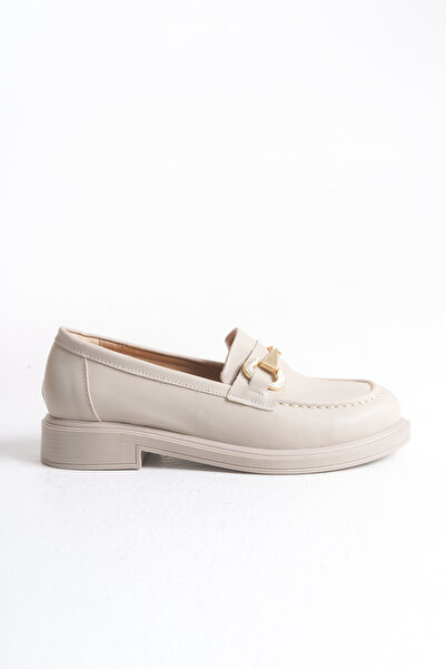 Shoesers Kadın Özel Tasarım Kalın Tabanlı Gold Tokalı Günlük Loafer Oxford Ayakkabı