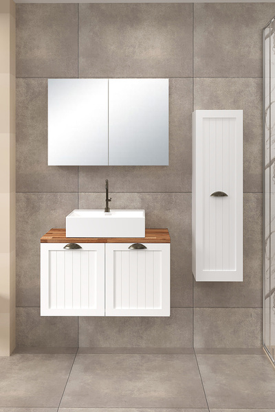 Fly Mobilya %100 Mdf 80 cm Aren Banyo Dolabı + 30 cm Aren Boy Dolabı