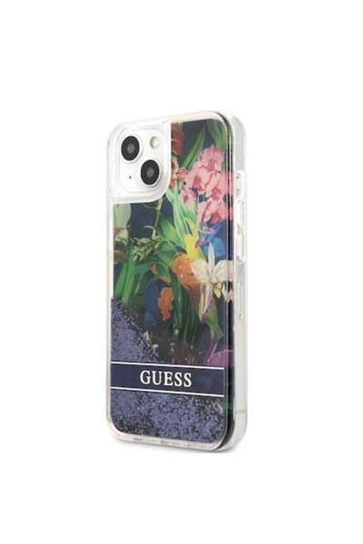 Guess Liquid Glitter Flower Case for Apple iPhone 13 mini - Blue