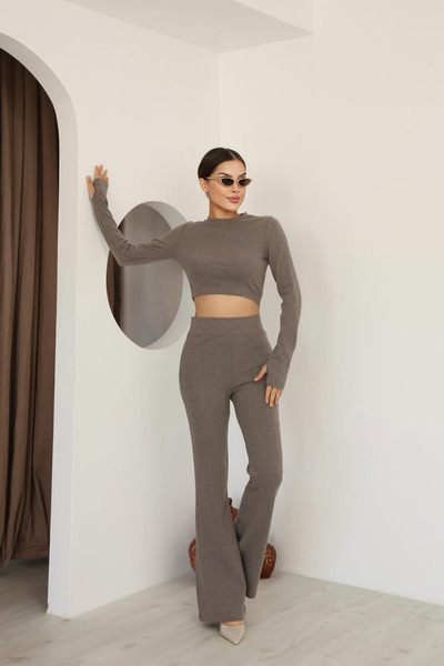 MİROR Women's Finger-Looped Cropped Flared Pants Basic Set