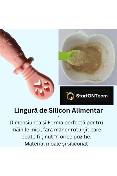 StartONTeam Set de 2 lingurițe pentru bebeluși, pentru hrănire și diversificare, 2 capete, auriu și turcoaz multicolor