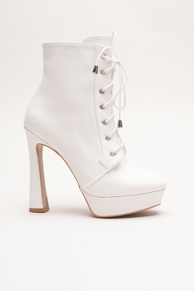 Ayakkabı Ateşi Cizme de damă cu toc înalt, cu fermoar, cu șireturi, piele albă violet