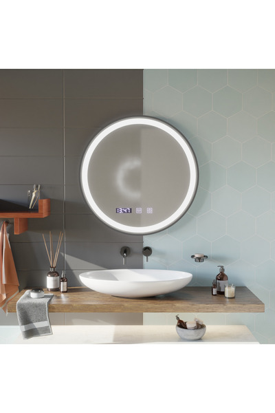 OEM Oglinda LED Touch NOVARA Sistem Dezaburire, Ceas si Temperatura 90 cm Ram...