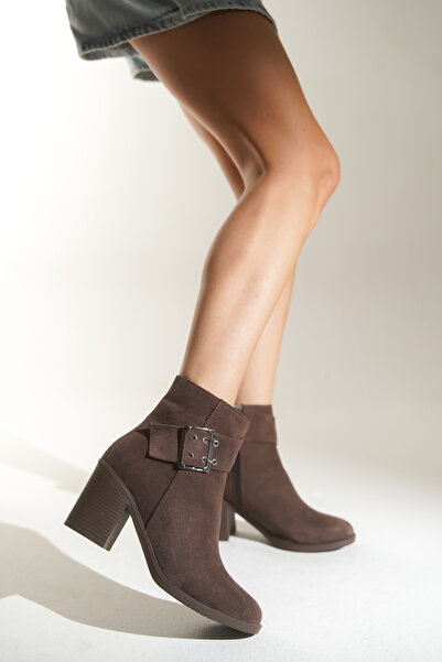 HVZ Exclusive Kahverengi Tokalı Kısa Topuklu Western Kovboy Tarz Bot Fortap Kadın Bilekte Bot