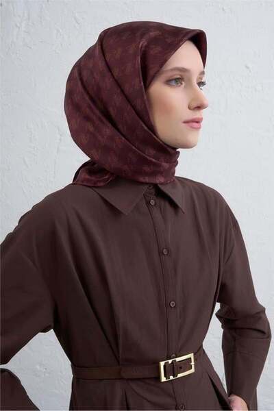 Armine Sura İpek Eşarp IST 9412 - 04 Bordo Geometrik Desen