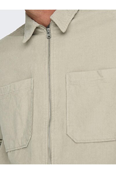 Only & Sons Ανδρικό μπουφάν με φερμουάρ σε μπεζ βελούδο - 22029769