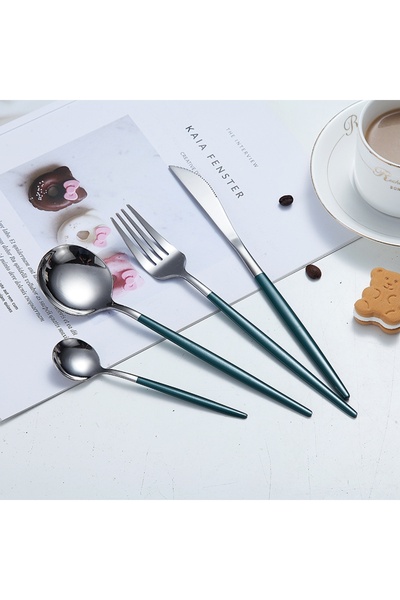 PYKA HOME SHOP Set tacamuri portugheze, Royal Silver, 24 piese, otel inoxidabil, design elegant, verde